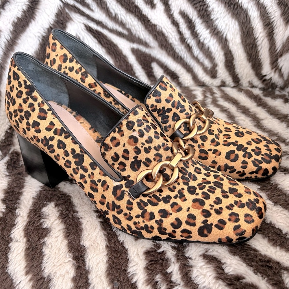 VIA SPIGA block heel shoes leather leopard print